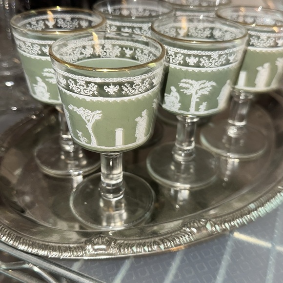 Vtg Jeanette Wedgwood Hellenic Green Jasperware Goblets Set of 6 - Picture 5 of 5